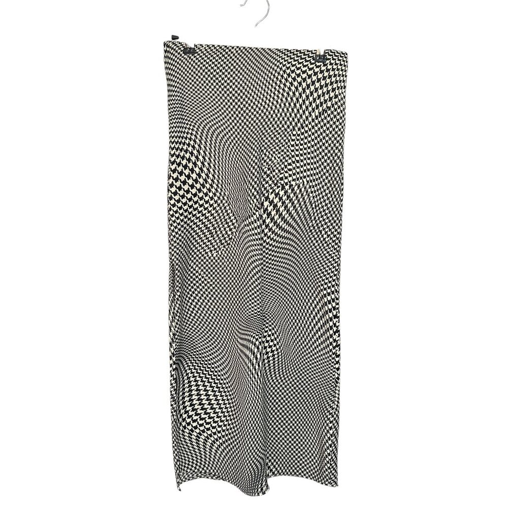 Urban Outfitters SMALL Houndstooth Black White Check Satin Long Midi Skirt